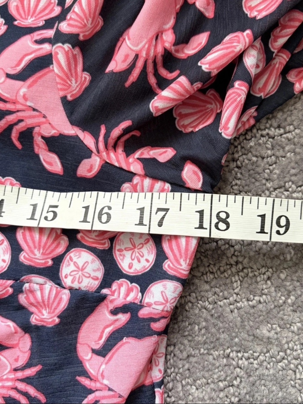 SIMPLY SOUTHERN Dress Womens Medium Navy Pink Crab Shell Print Ruffle Neck Midi - Picture 8 of 9